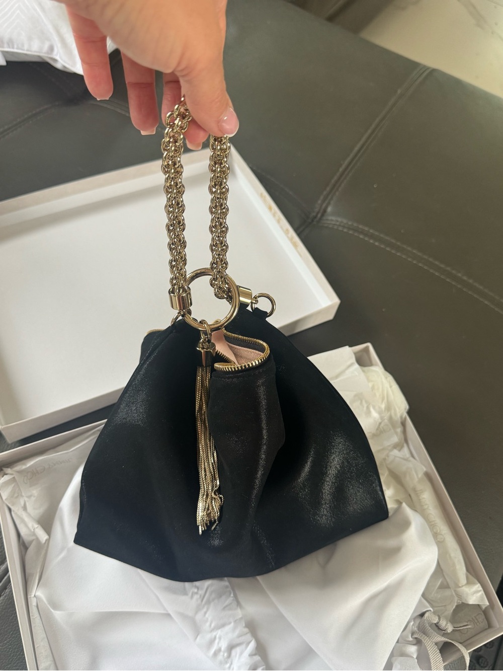 Jimmy Choo clutch Black and Gold, brand new! Included Gift Box w/ Branded Ribbon